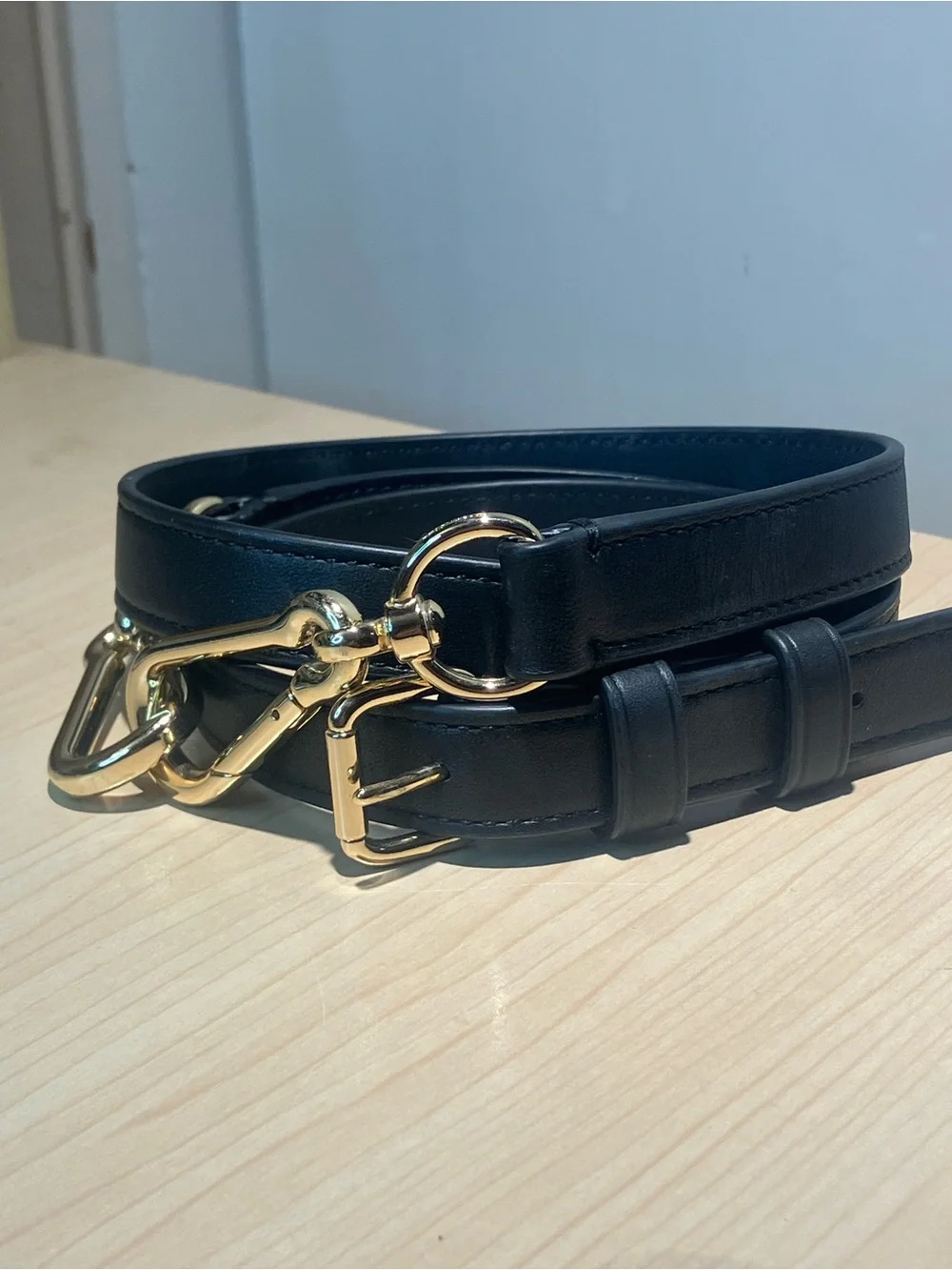 Coach Black Leather Crossbody Strap with Gold-Tone Horsebit Accent